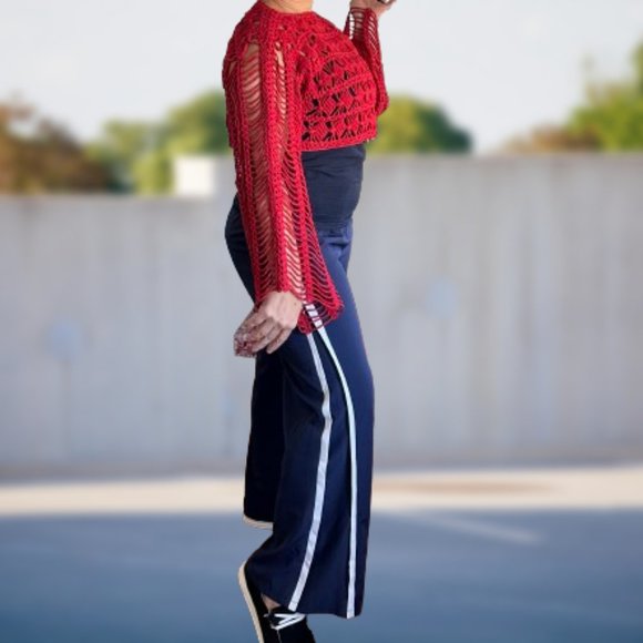 Handmade lace mesh net summer spring crochet crop top lightweight cover up cott - Picture 6 of 16